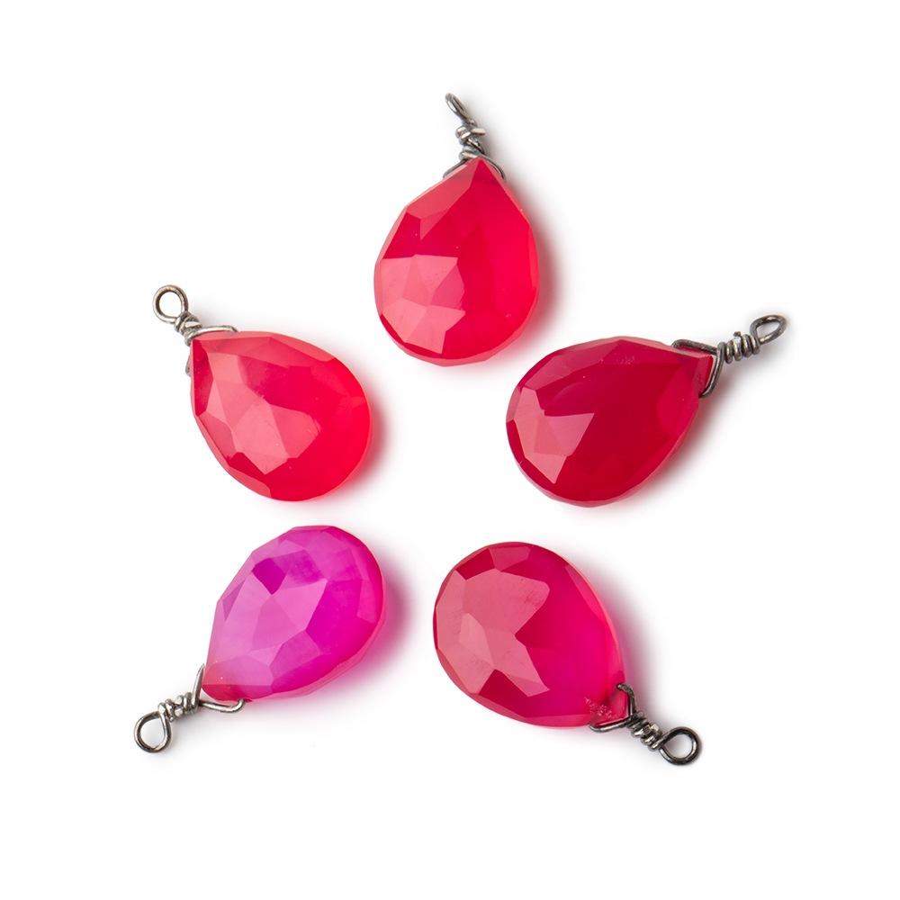 12x9mm Black Gold Wire Wrapped Berry Pink Chalcedony Faceted Pear 1 Focal Pendant (ONLINE ORDER ONLY)
