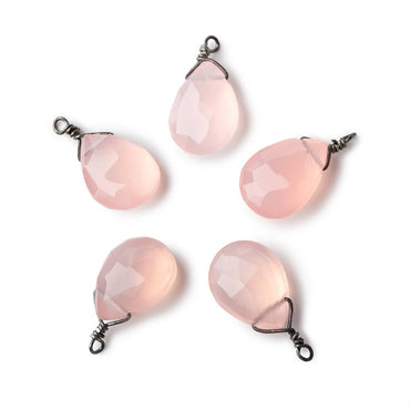 12x9mm Black Gold Wire Wrapped Blush Pink Chalcedony Faceted Pear 1 Focal Pendant (ONLINE ORDER ONLY)