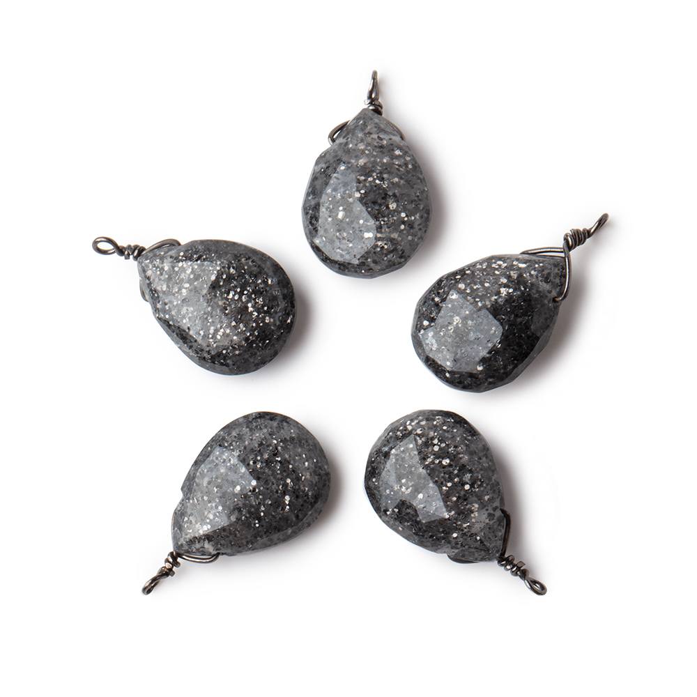 12x9mm Black Gold Wire Wrapped Celestial Quartz Faceted Pear 1 Focal Pendant (ONLINE ORDER ONLY)