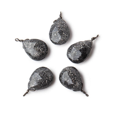 12x9mm Black Gold Wire Wrapped Celestial Quartz Faceted Pear 1 Focal Pendant (ONLINE ORDER ONLY)