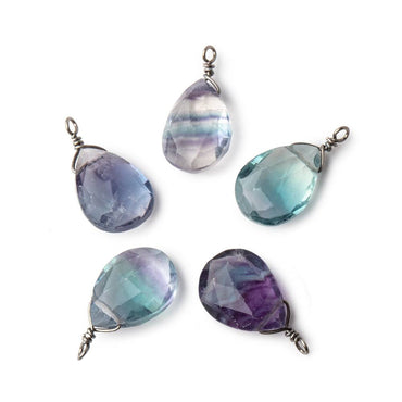 12x9mm Black Gold Wire Wrapped Fluorite Faceted Pear 1 Focal Pendant (ONLINE ORDER ONLY)