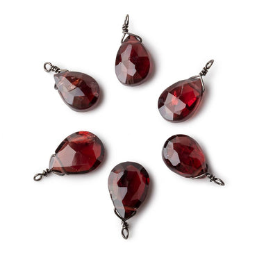 12x9mm Black Gold Wire Wrapped Garnet Faceted Pear 1 Focal Pendant (ONLINE ORDER ONLY)
