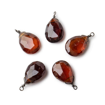 12x9mm Black Gold Wire Wrapped Hessonite Garnet Faceted Pear 1 Focal Pendant (ONLINE ORDER ONLY)