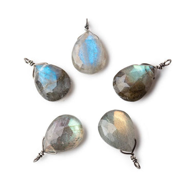 12x9mm Black Gold Wire Wrapped Labradorite Faceted Pear 1 Focal Pendant (ONLINE ORDER ONLY)