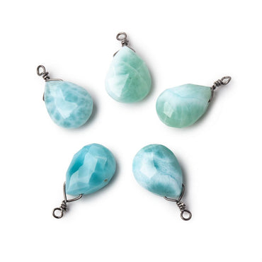 12x9mm Black Gold Wire Wrapped Larimar Faceted Pear 1 Focal Pendant (ONLINE ORDER ONLY)