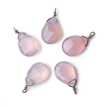 12x9mm Black Gold Wire Wrapped Lilac Pink Chalcedony Faceted Pear 1 Focal Pendant (ONLINE ORDER ONLY)