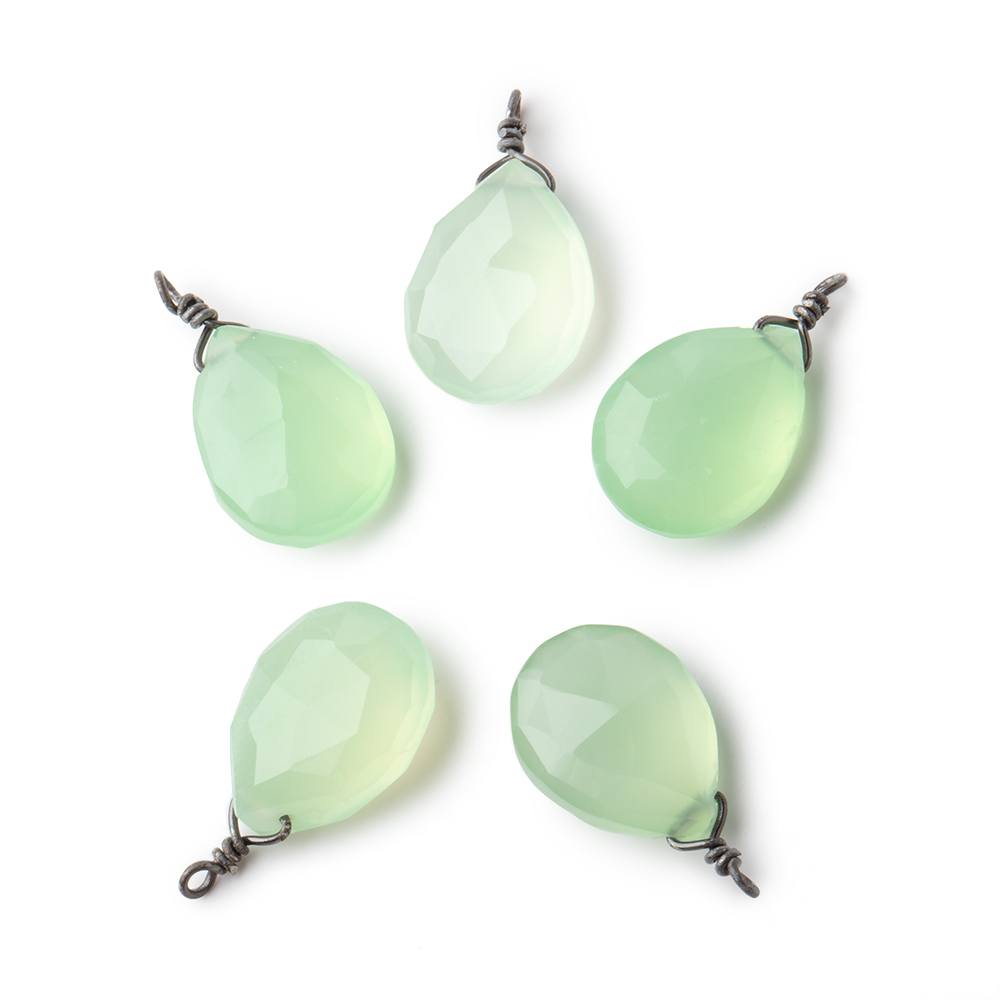 12x9mm Black Gold Wire Wrapped Lime Chalcedony Faceted Pear 1 Focal Pendant (ONLINE ORDER ONLY)