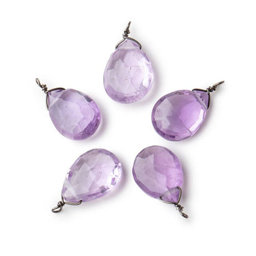 12x9mm Black Gold Wire Wrapped Pink Amethyst Faceted Pear 1 Focal Pendant (ONLINE ORDER ONLY)