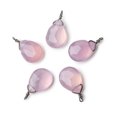 12x9mm Black Gold Wire Wrapped Rose Pink Chalcedony Faceted Pear 1 Focal Pendant (ONLINE ORDER ONLY)