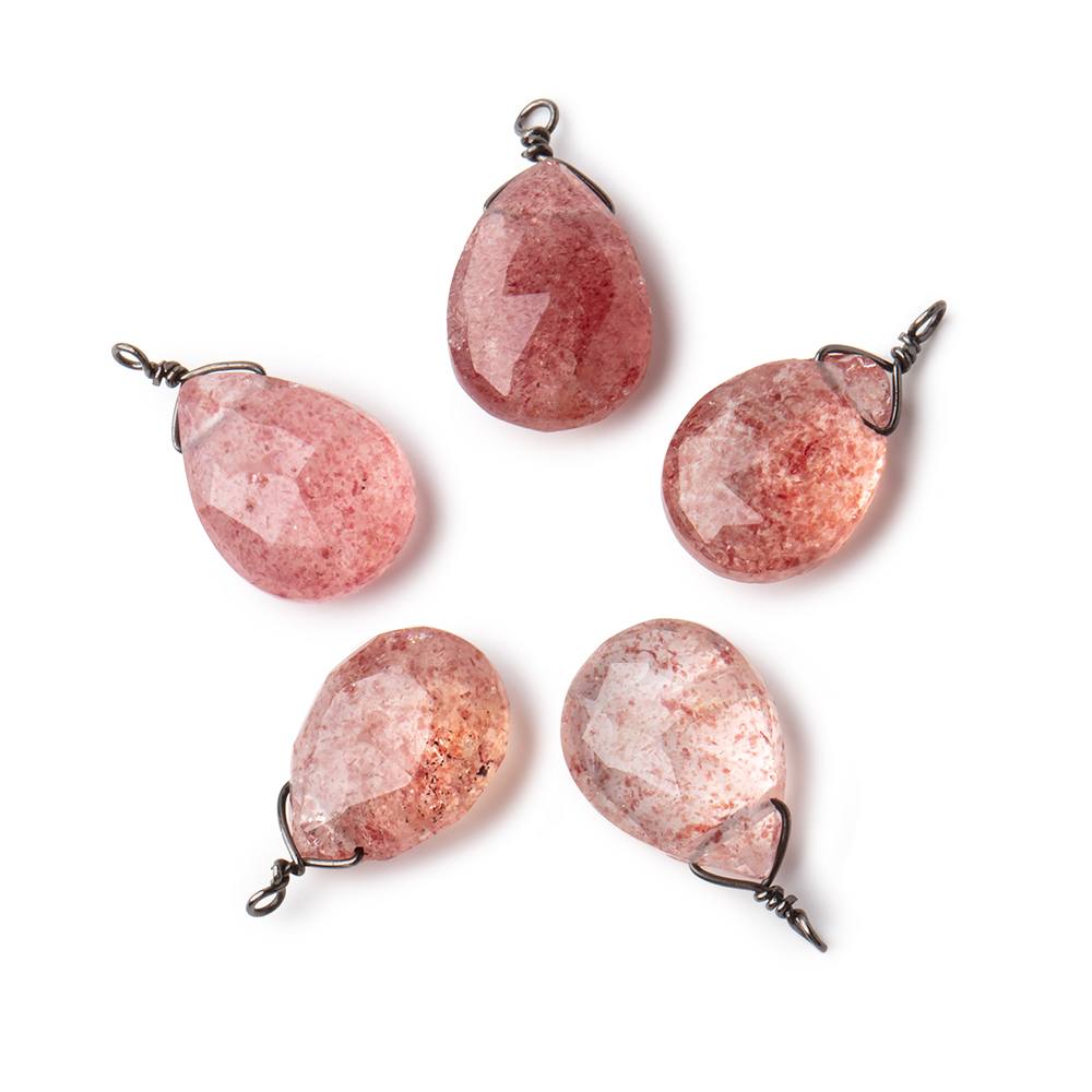 12x9mm Black Gold Wire Wrapped Strawberry Quartz Faceted Pear 1 Focal Pendant (ONLINE ORDER ONLY)