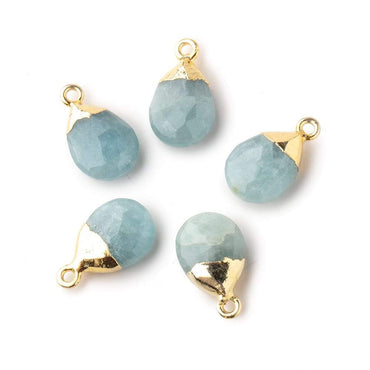 12x9mm Gold Leafed Aquamarine faceted pear 1 focal bead (ONLINE ORDER ONLY)