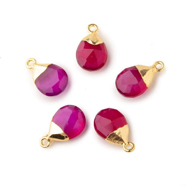 12x9mm Gold Leafed Berry Pink Chalcedony faceted pear 1 focal bead (ONLINE ORDER ONLY)