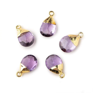 12x9mm Gold Leafed Pink Amethyst faceted pear 1 focal bead (ONLINE ORDER ONLY)