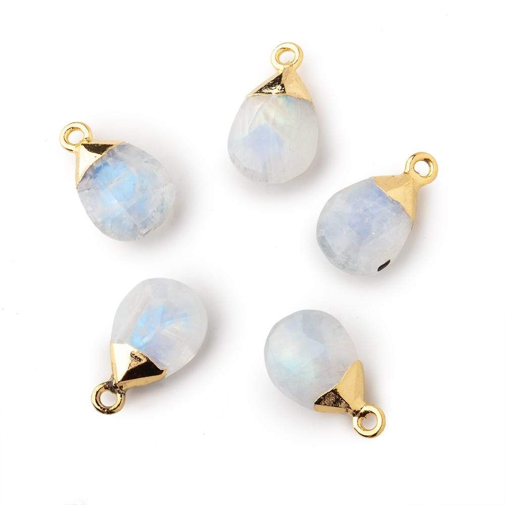 12x9mm Gold Leafed Rainbow Moonstone faceted pear 1 focal bead (ONLINE ORDER ONLY)