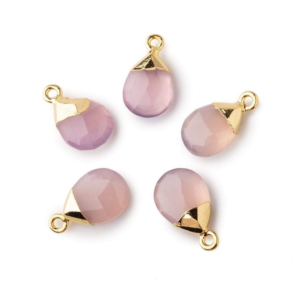 12x9mm Gold Leafed Rose Pink Chalcedony faceted pear 1 focal bead (ONLINE ORDER ONLY)