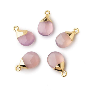 12x9mm Gold Leafed Rose Pink Chalcedony faceted pear 1 focal bead (ONLINE ORDER ONLY)