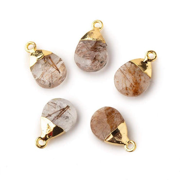 12x9mm Gold Leafed Rutilated Quartz faceted pear 1 focal bead (ONLINE ORDER ONLY)