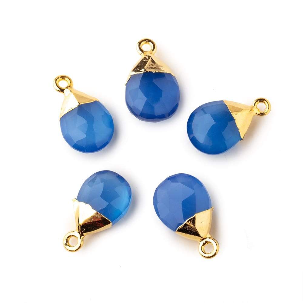 12x9mm Gold Leafed Santorini Blue Chalcedony faceted pear 1 focal bead (ONLINE ORDER ONLY)