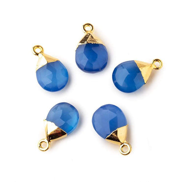 12x9mm Gold Leafed Santorini Blue Chalcedony faceted pear 1 focal bead (ONLINE ORDER ONLY)