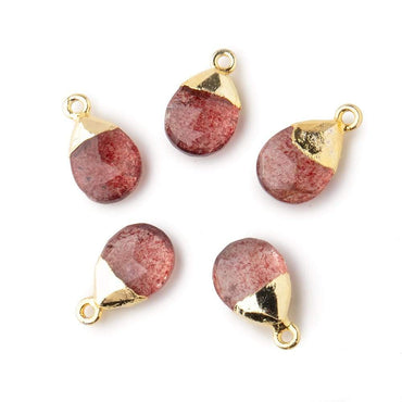 12x9mm Gold Leafed Strawberry Quartz faceted pear 1 focal bead (ONLINE ORDER ONLY)