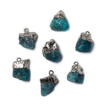12x9mm Gunmetal Leafed Neon Blue Apatite Natural Crystal Pendant 1 piece (ONLINE ORDER ONLY)