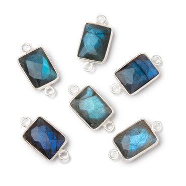 12x9mm Silver Bezel Labradorite Faceted Rectangle with Blue Flash 1 Connector (ONLINE ORDER ONLY)