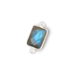 12x9mm Silver Bezel Labradorite Faceted Rectangle with Blue Flash 1 Connector (ONLINE ORDER ONLY)