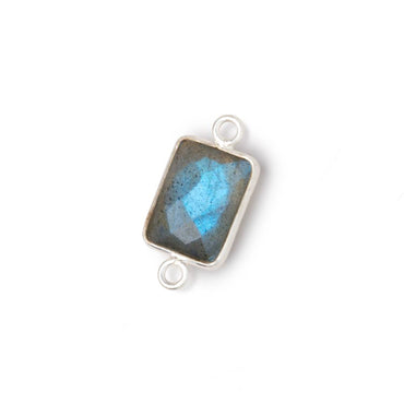 12x9mm Silver Bezel Labradorite Faceted Rectangle with Blue Flash 1 Connector (ONLINE ORDER ONLY)