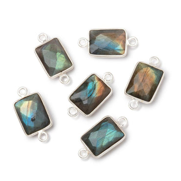 12x9mm Silver Bezel Labradorite Faceted Rectangle with Multi Flash 1 Connector (ONLINE ORDER ONLY)