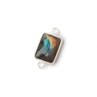 12x9mm Silver Bezel Labradorite Faceted Rectangle with Multi Flash 1 Connector (ONLINE ORDER ONLY)