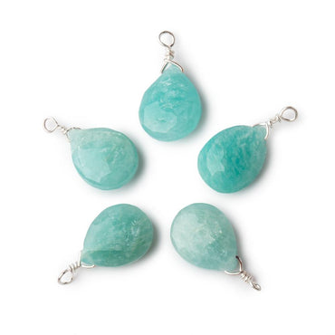 12x9mm Silver Wire Wrapped Amazonite Faceted Pear 1 Focal Pendant (ONLINE ORDER ONLY)