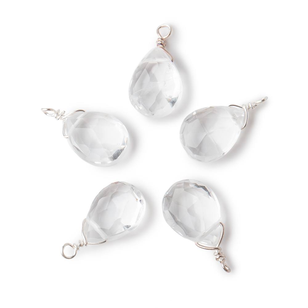 12x9mm Silver Wire Wrapped Crystal Quartz Faceted Pear 1 Focal Pendant (ONLINE ORDER ONLY)