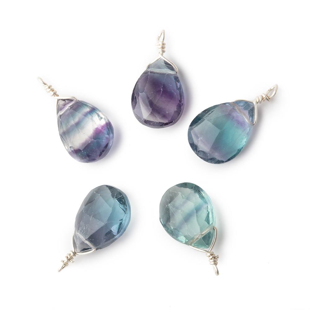 12x9mm Silver Wire Wrapped Fluorite Faceted Pear 1 Focal Pendant (ONLINE ORDER ONLY)