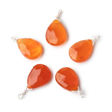 12x9mm Silver Wire Wrapped Orange Chalcedony Faceted Pear 1 Focal Pendant (ONLINE ORDER ONLY)