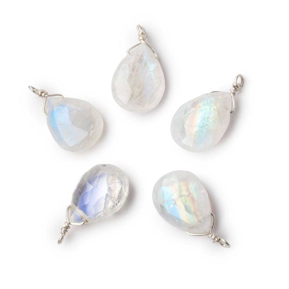 12x9mm Silver Wire Wrapped Rainbow Moonstone Faceted Pear 1 Focal Pendant (ONLINE ORDER ONLY)