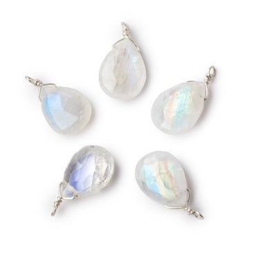 12x9mm Silver Wire Wrapped Rainbow Moonstone Faceted Pear 1 Focal Pendant (ONLINE ORDER ONLY)