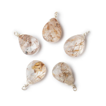 12x9mm Silver Wire Wrapped Rutilated Quartz Faceted Pear 1 Focal Pendant (ONLINE ORDER ONLY)
