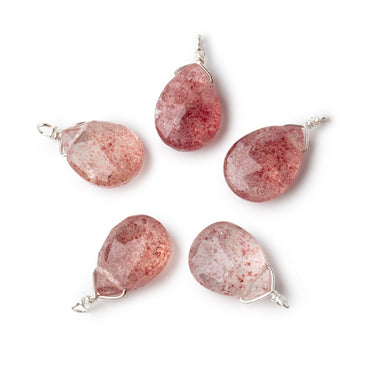 12x9mm Silver Wire Wrapped Strawberry Quartz Faceted Pear 1 Focal Pendant (ONLINE ORDER ONLY)
