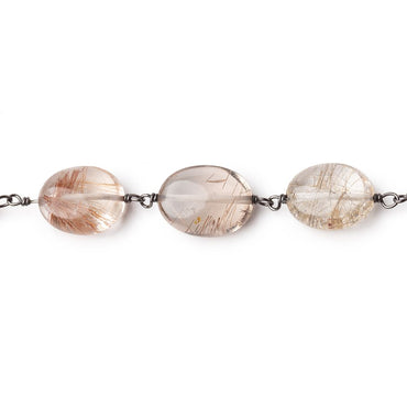 12x9mm Smoky Rutilated Quartz Plain Ovals on Black Gold over .925 Silver Chain (ONLINE ORDER ONLY)