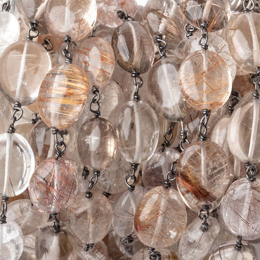 12x9mm Smoky Rutilated Quartz Plain Ovals on Black Gold over .925 Silver Chain (ONLINE ORDER ONLY)