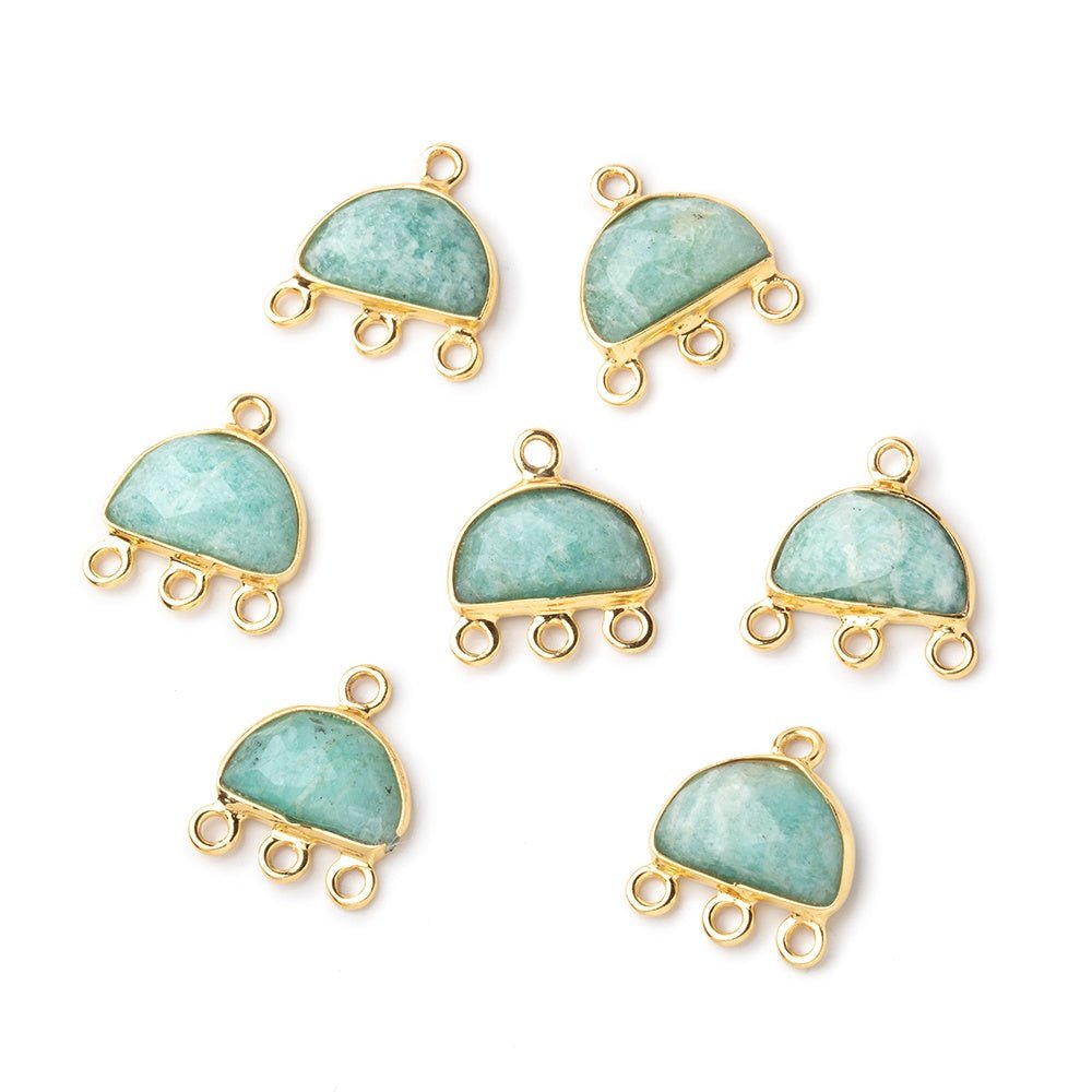 12x9mm Vermeil Amazonite Half Moon East West 3 ring Connector (ONLINE ORDER ONLY)