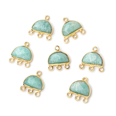 12x9mm Vermeil Amazonite Half Moon East West 3 ring Connector (ONLINE ORDER ONLY)