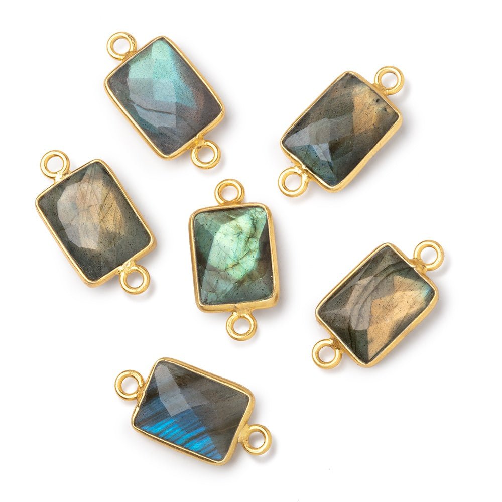 12x9mm Vermeil Bezel Labradorite Faceted Rectangle with Multi Flash 1 Connector (ONLINE ORDER ONLY)
