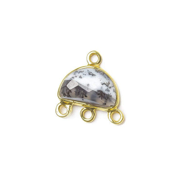 12x9mm Vermeil Dendritic Opal Half Moon East West 3 ring Connector (ONLINE ORDER ONLY)