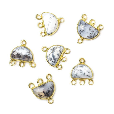 12x9mm Vermeil Dendritic Opal Half Moon East West 3 ring Connector (ONLINE ORDER ONLY)