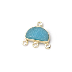 12x9mm Vermeil Santorini Blue Drusy Half Moon East West 3 ring Connector (ONLINE ORDER ONLY)