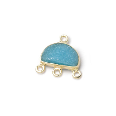 12x9mm Vermeil Santorini Blue Drusy Half Moon East West 3 ring Connector (ONLINE ORDER ONLY)