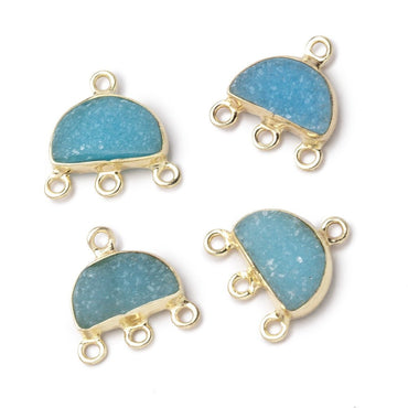 12x9mm Vermeil Santorini Blue Drusy Half Moon East West 3 ring Connector (ONLINE ORDER ONLY)
