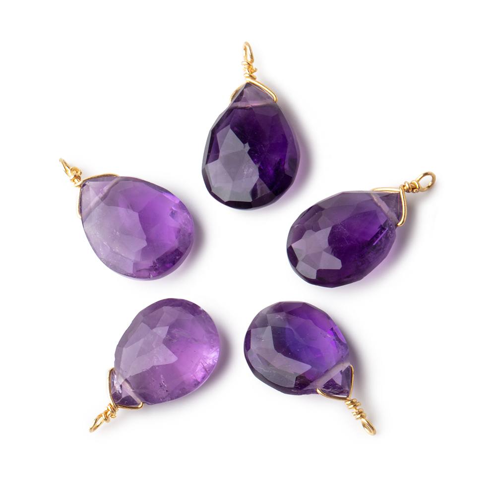 12x9mm Vermeil Wire Wrapped Amethyst Faceted Pear 1 Focal Pendant (ONLINE ORDER ONLY)