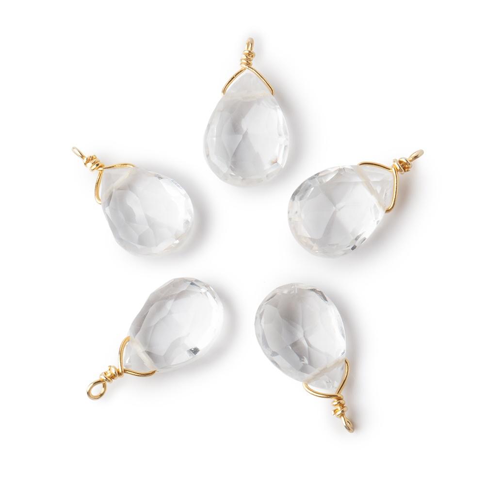 12x9mm Vermeil Wire Wrapped Crystal Quartz Faceted Pear 1 Focal Pendant (ONLINE ORDER ONLY)